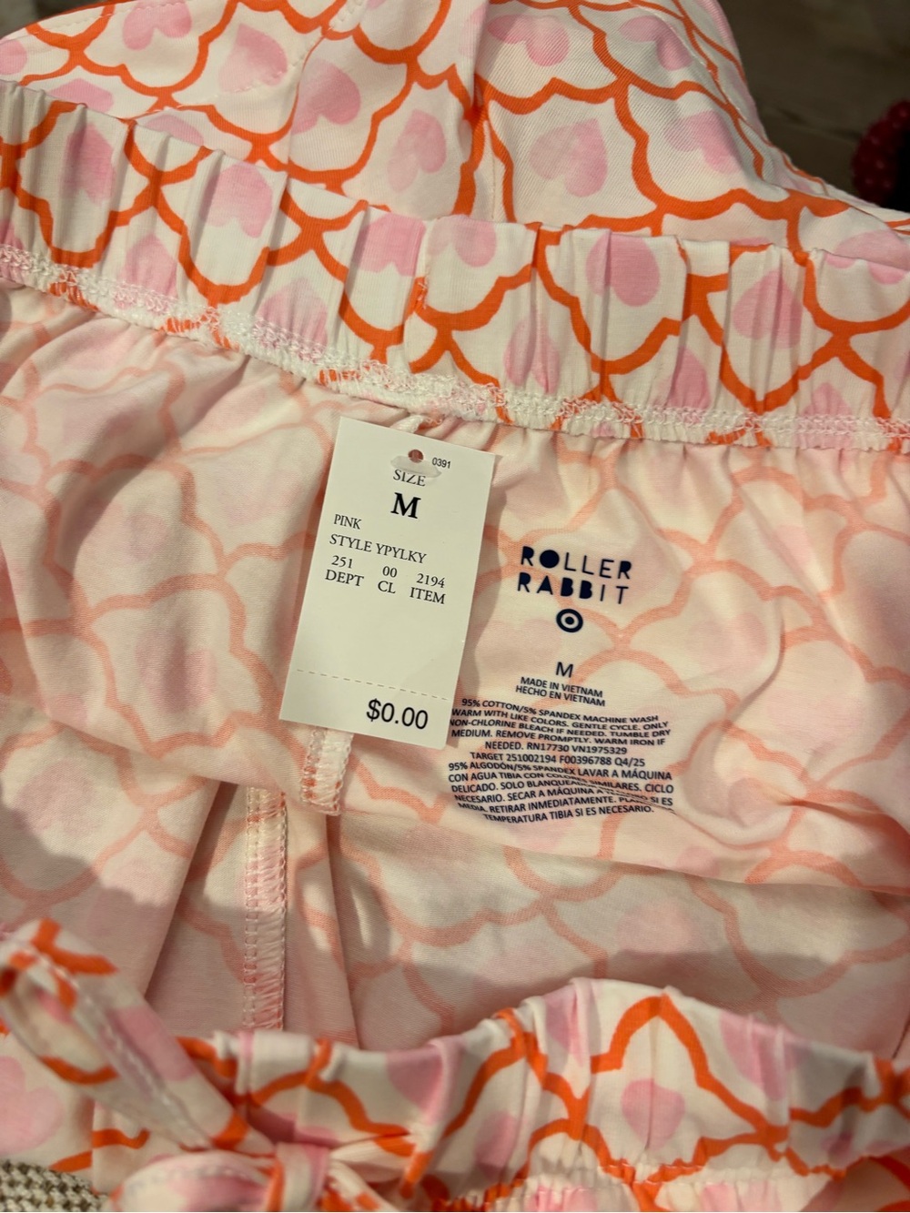 Roller Rabbit Pink & Orange Geometric Button-Up Top and Shorts - Size Medium NWT - Picture 2 of 6